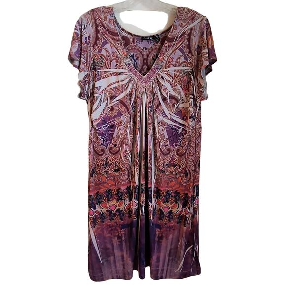 Apt 9 Boho Dress Women's Size 1X Multicolor Slinky Knit Cap Sleeve popover - Picture 5 of 12